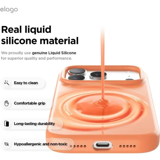 Elago iPhone 17 Pro Max Magnetic Silicone Case (Camera Control Key Included) _ Orange
